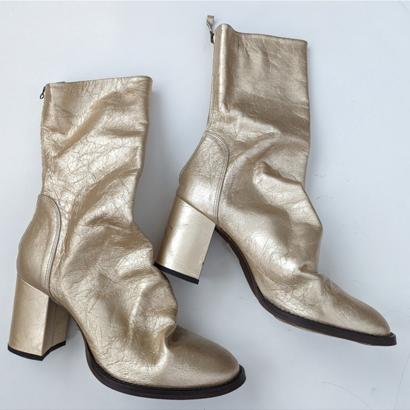 Free PEOPLE gold boots date night Elle block heel ankle 41 11 - Picture 6 of 15
